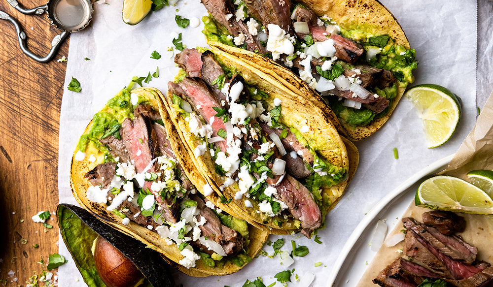 Carne Asada Bison Tacos with Garlic Lime Crema