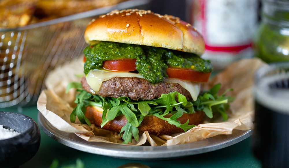 Cilantro Jalapeno Chimichurri Bison Burgers