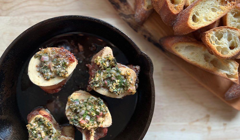 Garlic Roasted Bison Bone Marrow Crostini