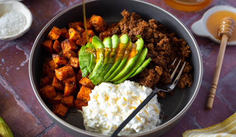 Ground Bison Sweet Potato Hot Honey Protein Bowls