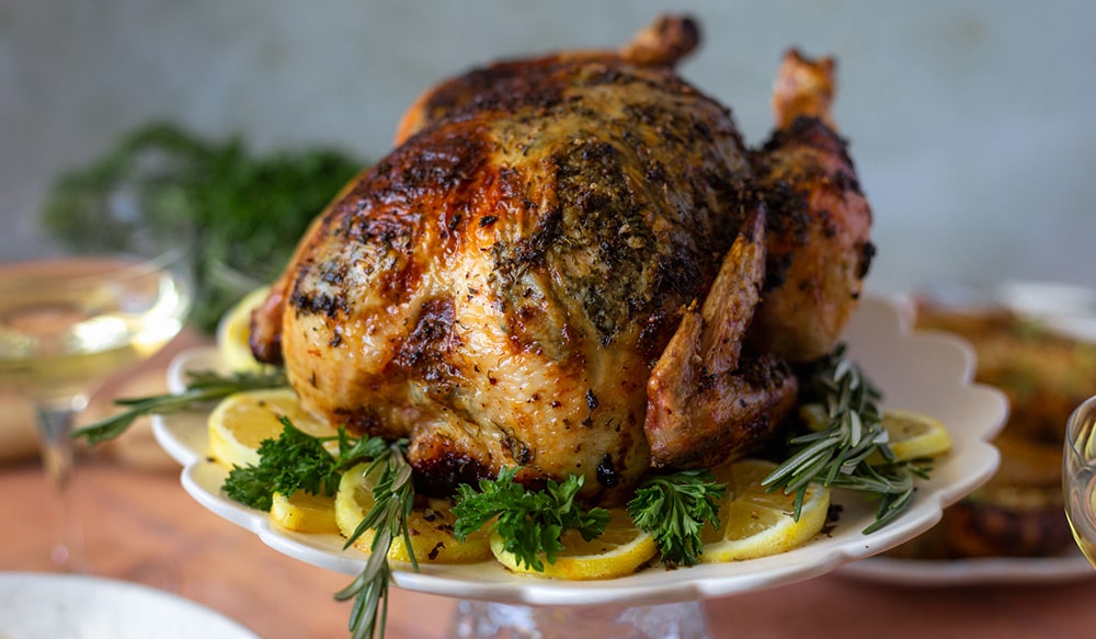Herb Roasted Chicken with Whipped Feta and Lemony Potatoes