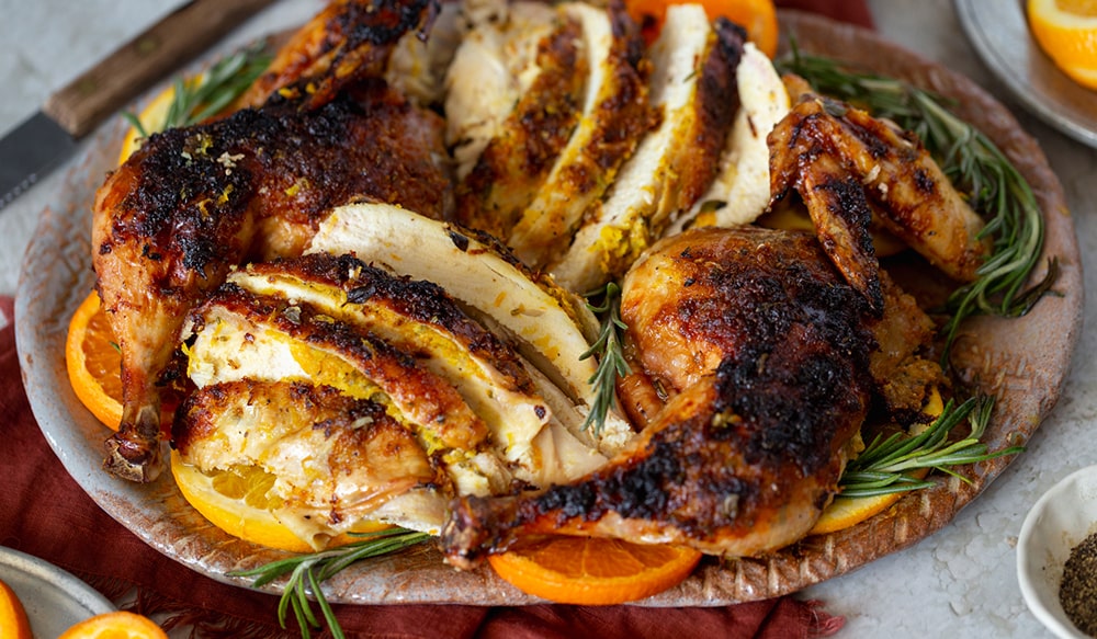 Orange Rosemary Spatchcock Whole Chicken
