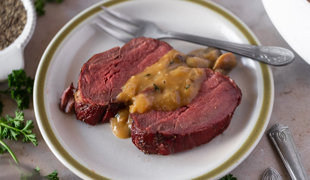 Smoked Bison Tenderloin with Porcini Mushroom Gravy