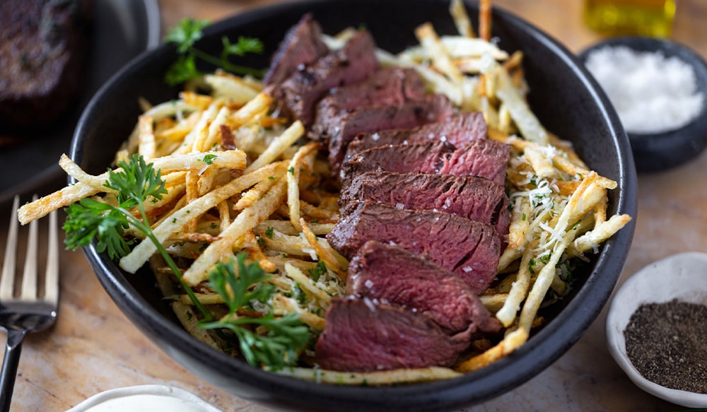 Truffle Steak Frites with Bison Filet Mignon