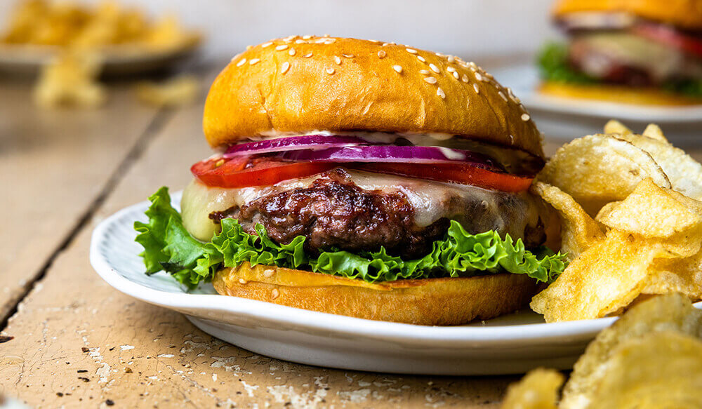 White Cheddar Elk Burger with Mustard Aioli