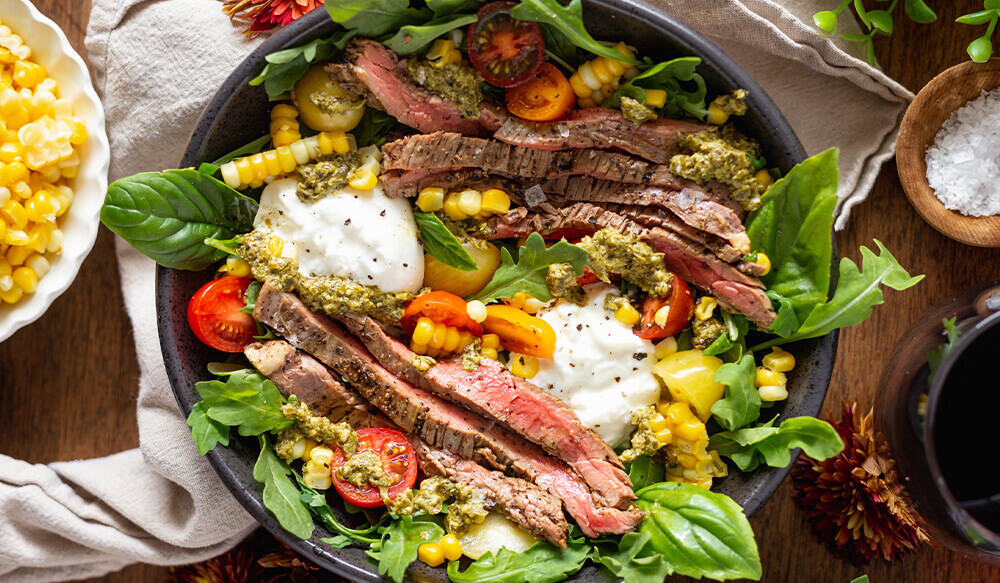 Bison Flank Steak Burrata Salad