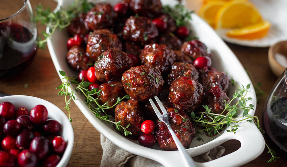 Thyme Elk Meatballs with Cranberry Balsamic Sauce